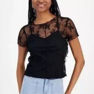 Ultra Flirt size large Black Lace Blouse new with tags